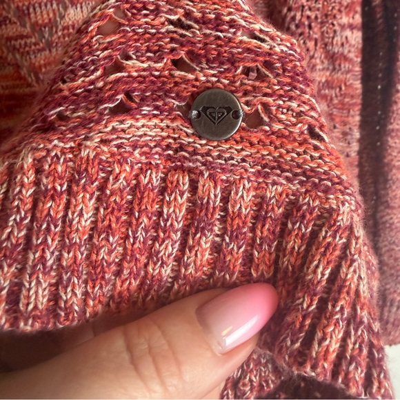 Roxy Space Dyed Open Knit Cardigan Pink Orange Boho Beach Sweater M Festival Y2K - Picture 5 of 9